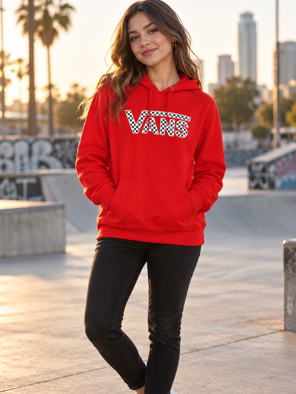 Vans Checkered Logo Pullover Hoodie Red Women’s Size XS GUC